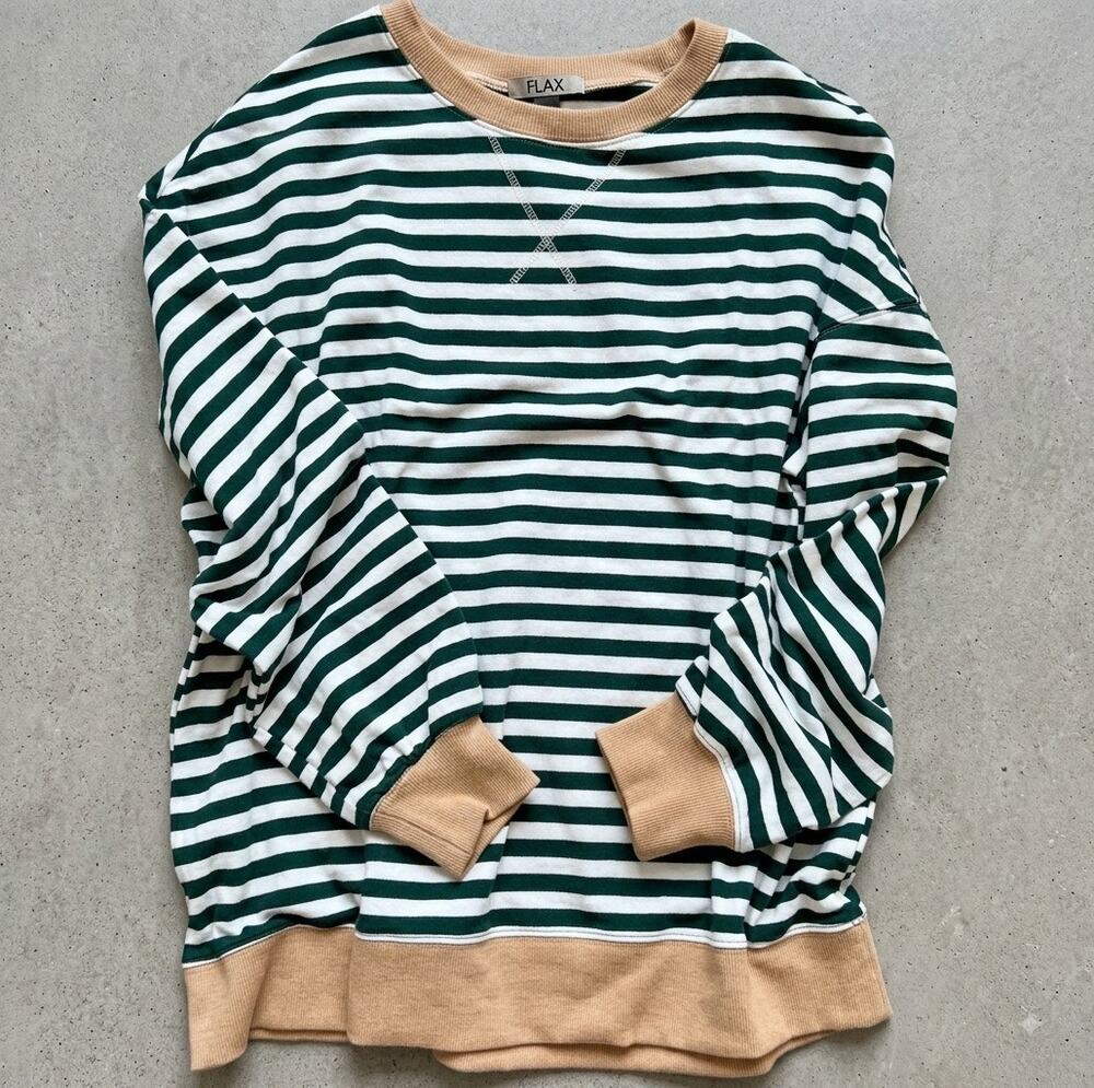 Green Tan Striped Slouchy Oversized Sweatshirt Pullover Free People Dupe
